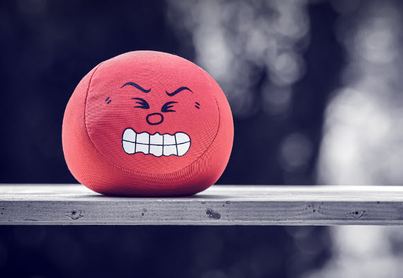 Ball with face showing anger and agression expression