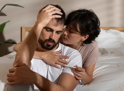 Woman consoling man experiencing anxiety panic attack